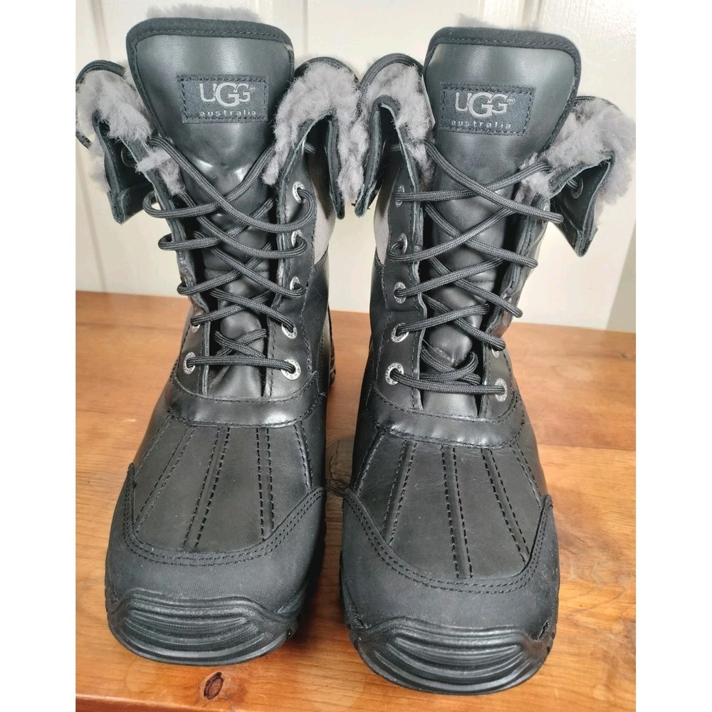 UGG Adirondack II Black Grey Leather Waterproof Winter Snow Boots Women's 8